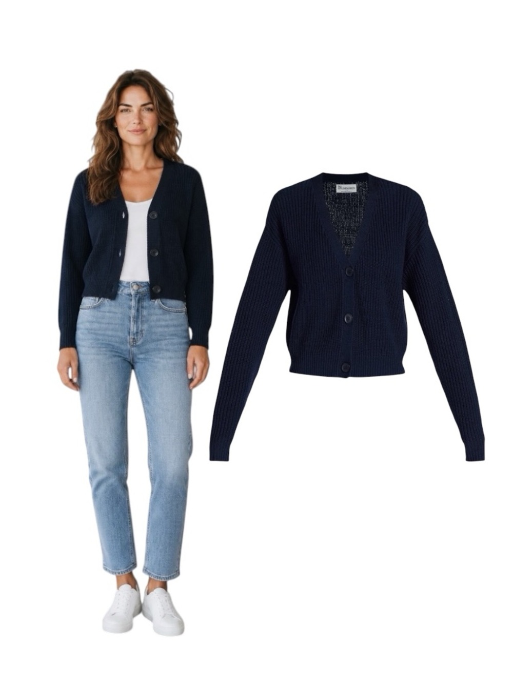 No Boundaries Navy Cropped Button Front Cardigan